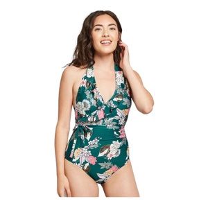 Modcloth teal floral swimsuit NWOT